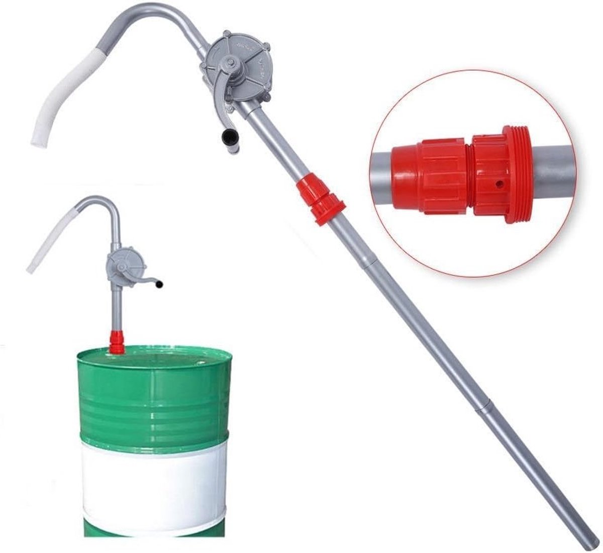 Rotary Vloeistofafvoerpomp voor Oliedrums - Handpomp, Aluminium, Geschikt voor Brandstoffen en Chemische Vloeistoffen