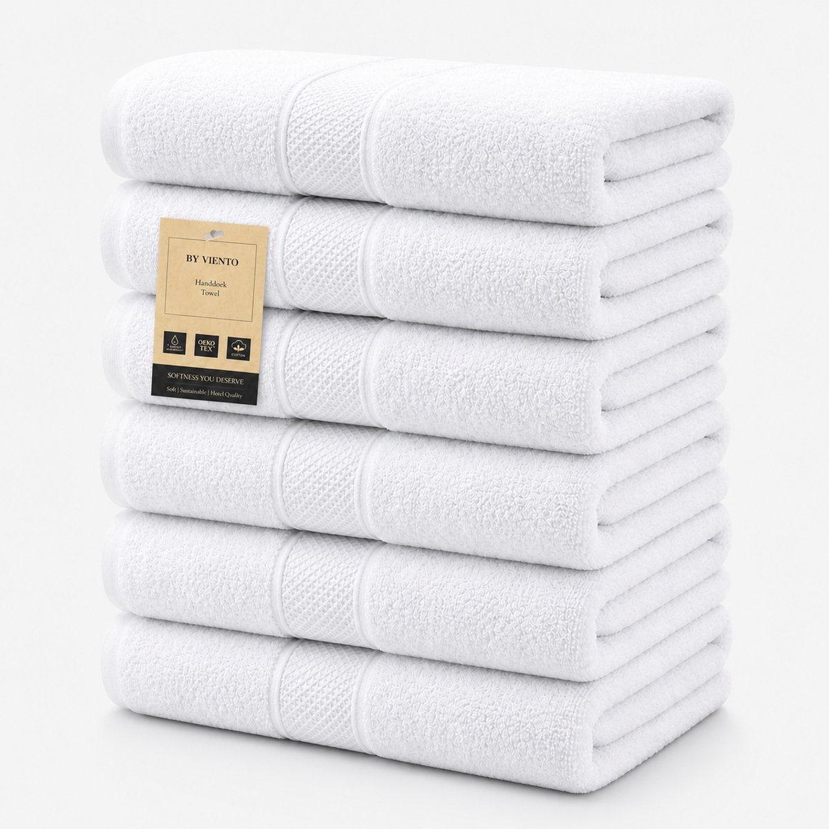 By Viento Luxe Handdoeken – Set van 6 – 50×90 cm – Wit – Hotelkwaliteit – 100% Katoen – 600 g/m²
