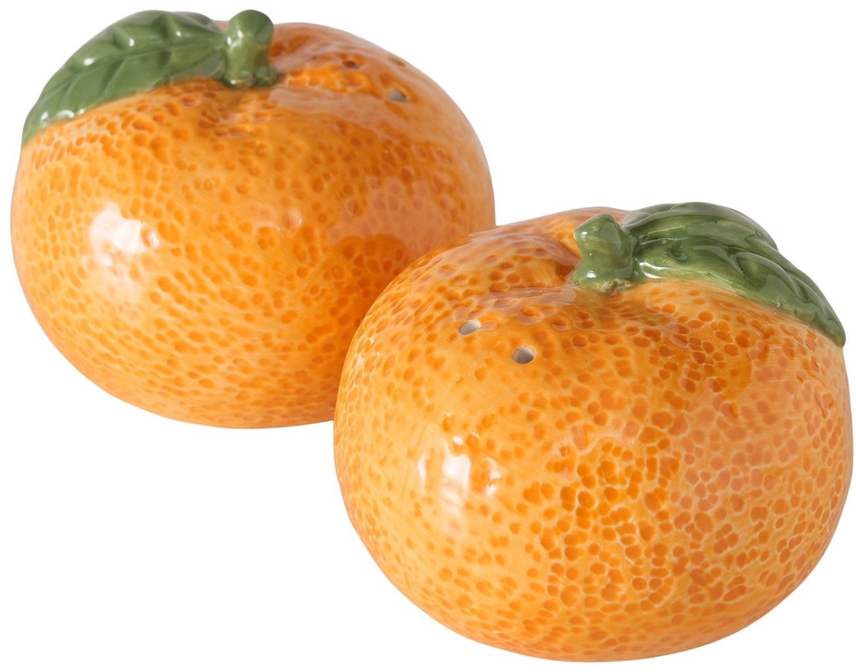 Peper- en zoutstel mandarijnen – Keramiek – Set van 2 – Glanzend oranje –6x7 cm – tafeldecoratie– Perfect voor housewarmings, verjaardagen en tafelstyling