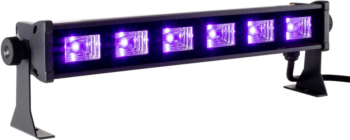 Ibiza - LED-UV-BAR6 - UV Lamp Zwart Licht Effect - 6 LEDs 3W, Fluorescerend Effect, Inclusief Standaard - Zwart