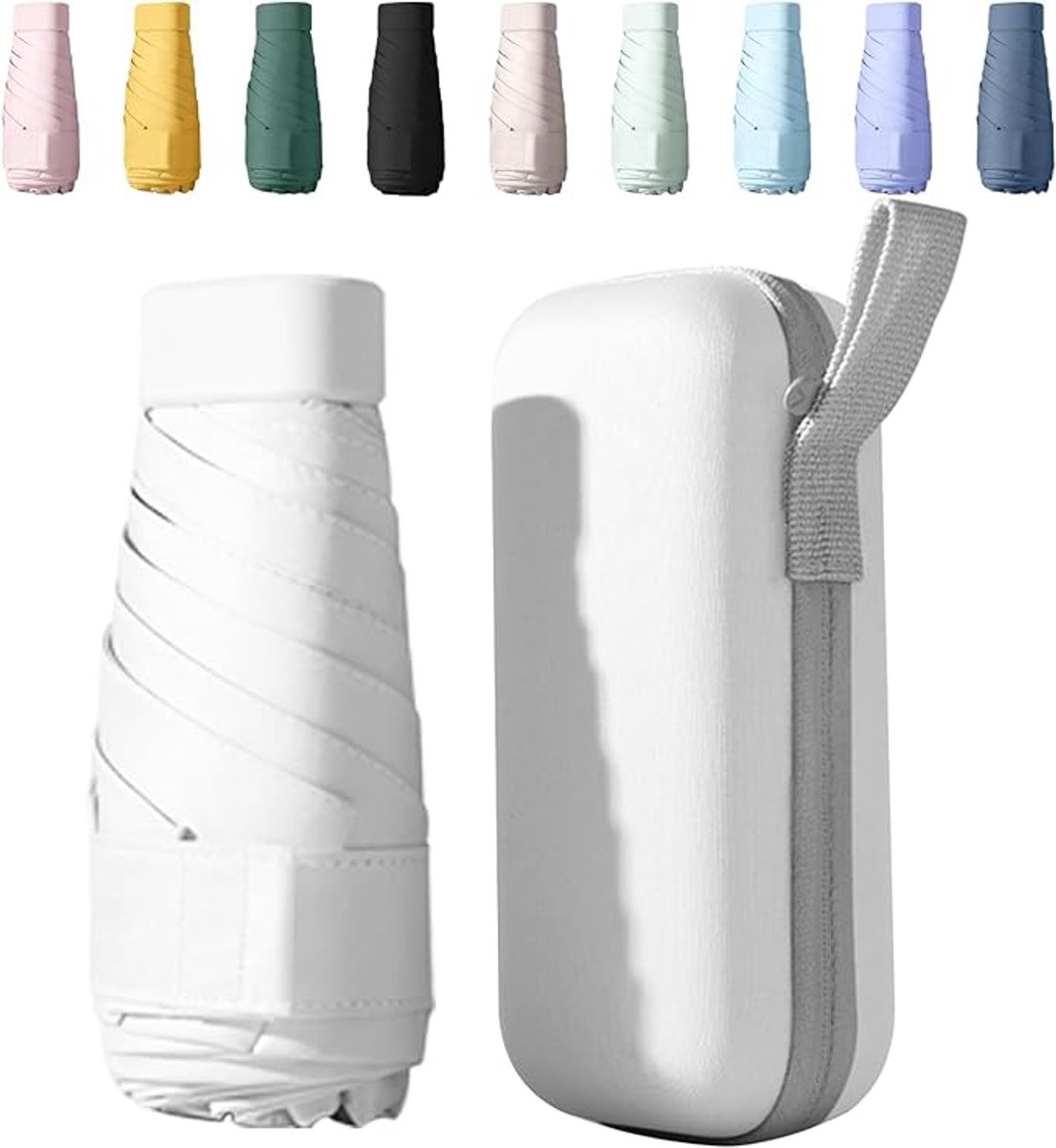 Zakparaplu met Etui - Mini Paraplu - Reisparaplu Klein - Compacte Paraplu - Opvouwbaar - Windbestendig - Lichtgewicht - UV-Paraplu - Wit - van Imperatoris