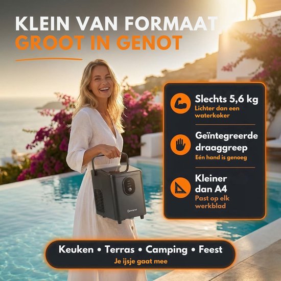 Sommertal IJsblokjesmachine EM12S - IJsmachine 12 kg/24 uur - IJsblokjesmachine met handgreep - extra grote 0,3 kg kogelvormige ijsblokjes in 20 minuten - stil 50 dB - IJsmachine voor keuken, kantoor en feestjes van Merkloos — afbeelding 5