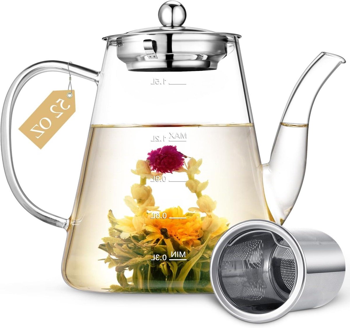 Glazen Theepot - Grote Ketel - Thee Zetten - Vaatwasserbestendig - 1500ML - Transparant