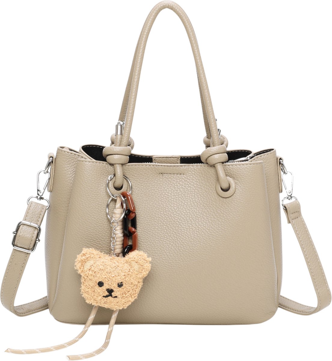 L'aphrodite - handtas - lange draagriem - 3 vakken - afneembare charm - taupe/beige