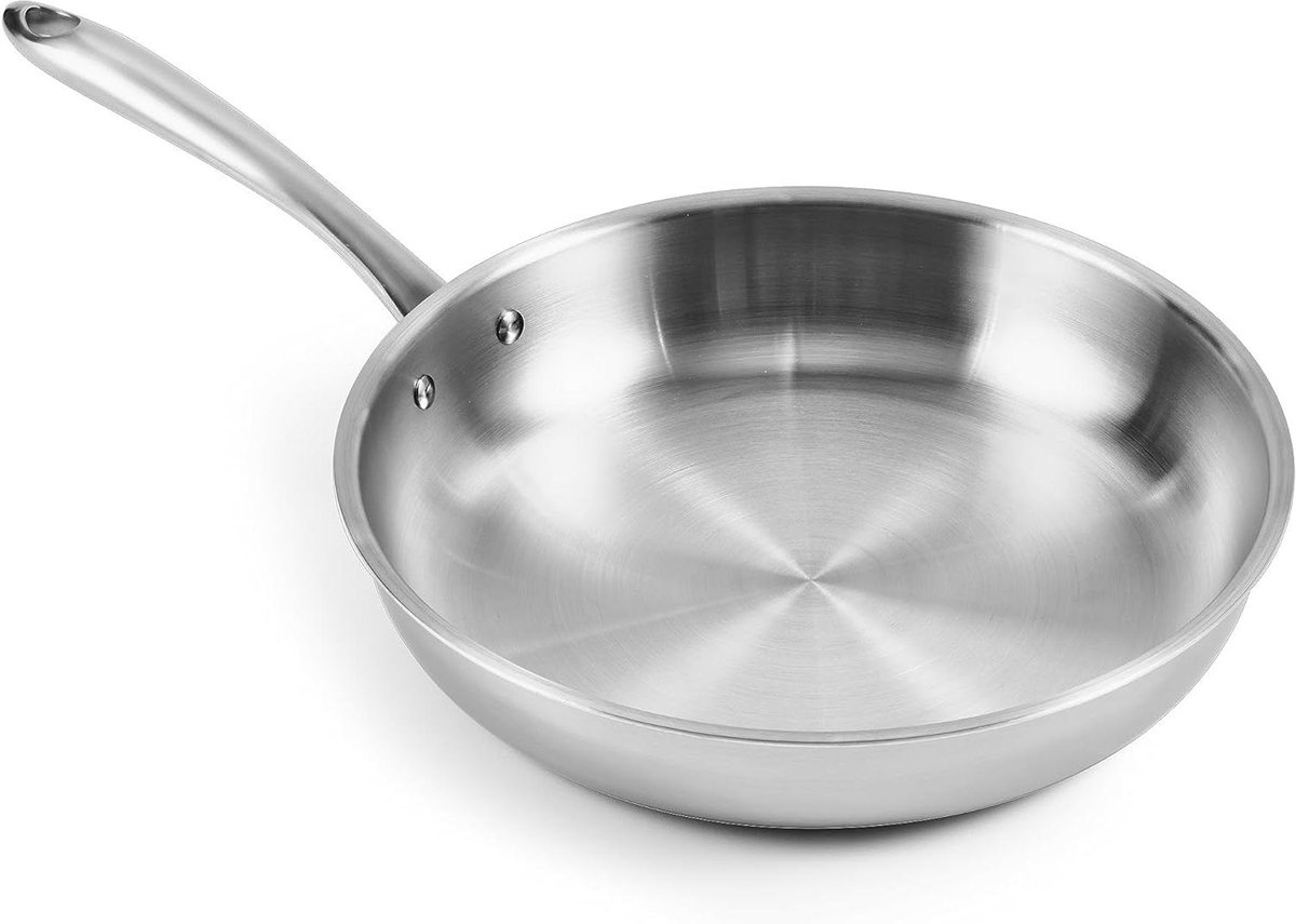 Roestvrijstalen koekenpan - 5-laags pan - Veelzijdig koken - Snelle warmteverdeling - 30 cm - Zilver