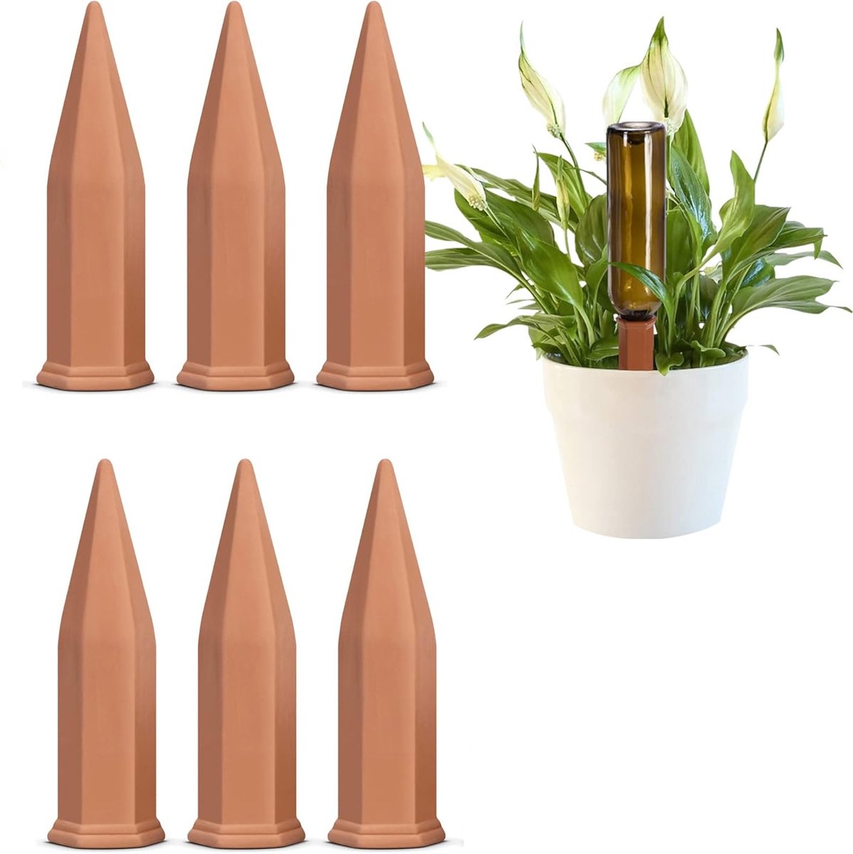 6 Stuks - Waterdruppelaar Keramiek - Terracotta - Watergeefsysteem planten - Beregening Voor Kamerplanten - Bewateringssysteem - Druppelsysteem - Waterdruppelaar Voor Planten - Zelfbewatering - Voor binnen en buitenplanten in vakantiewoningen