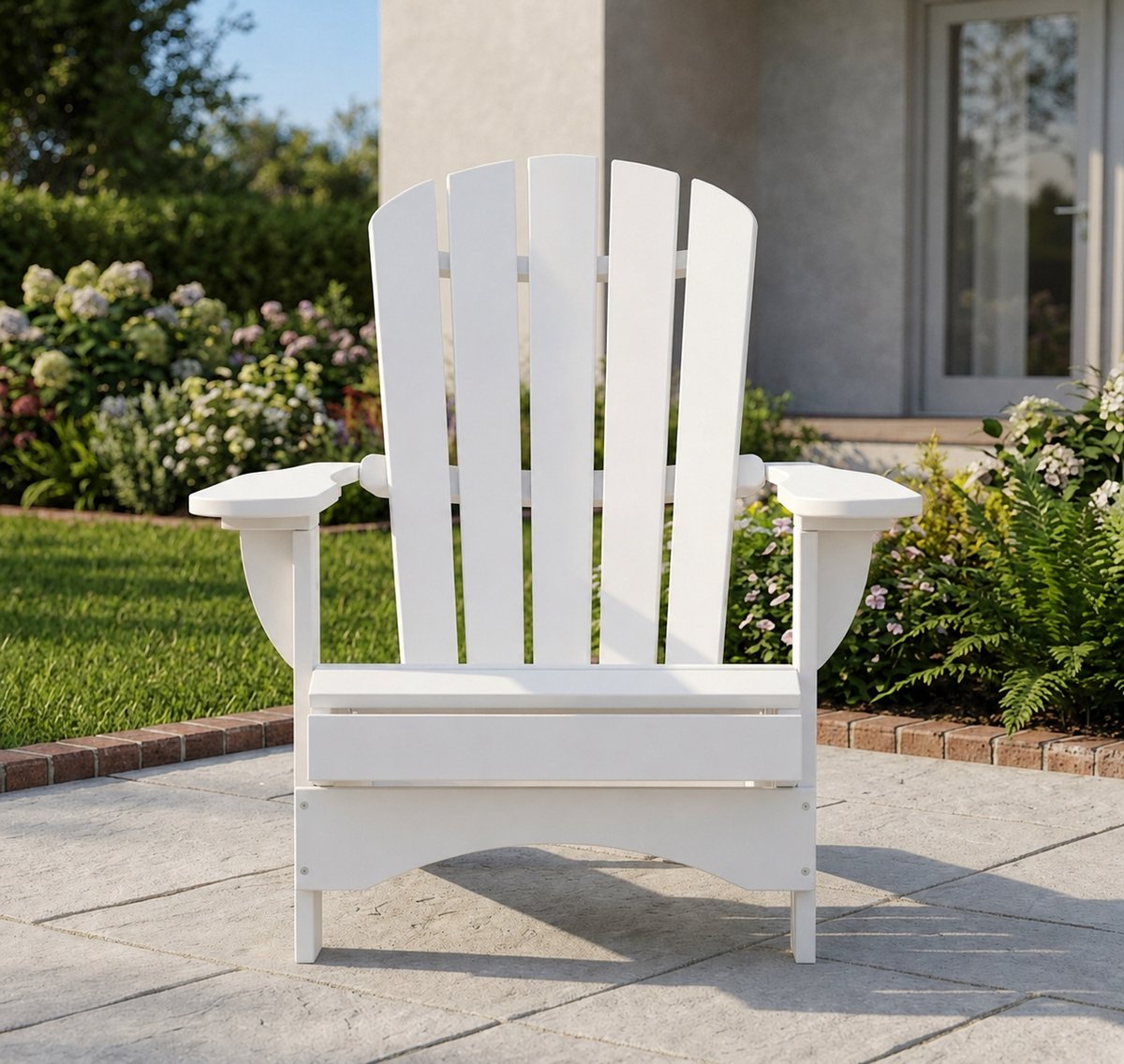 Luxe Adirondack Tuinstoel Comfort Deluxe Wit – Ergonomische Houten Tuinstoel met Voetsteun – Weerbestendig Essenhout – Terrasstoel Balkon & Tuin – Belastbaar tot 170 kg Industrohome