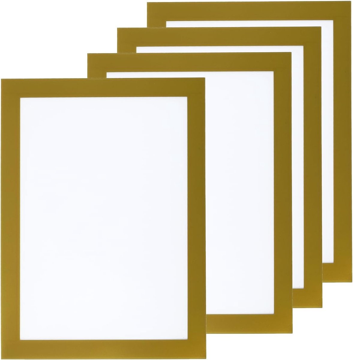 Magnetisch Fotolijstje Set van 4 Stuks, Herbruikbare Zelfklevende A5 Lijsten voor Koelkast, Raam en Wand, Goudkleurig