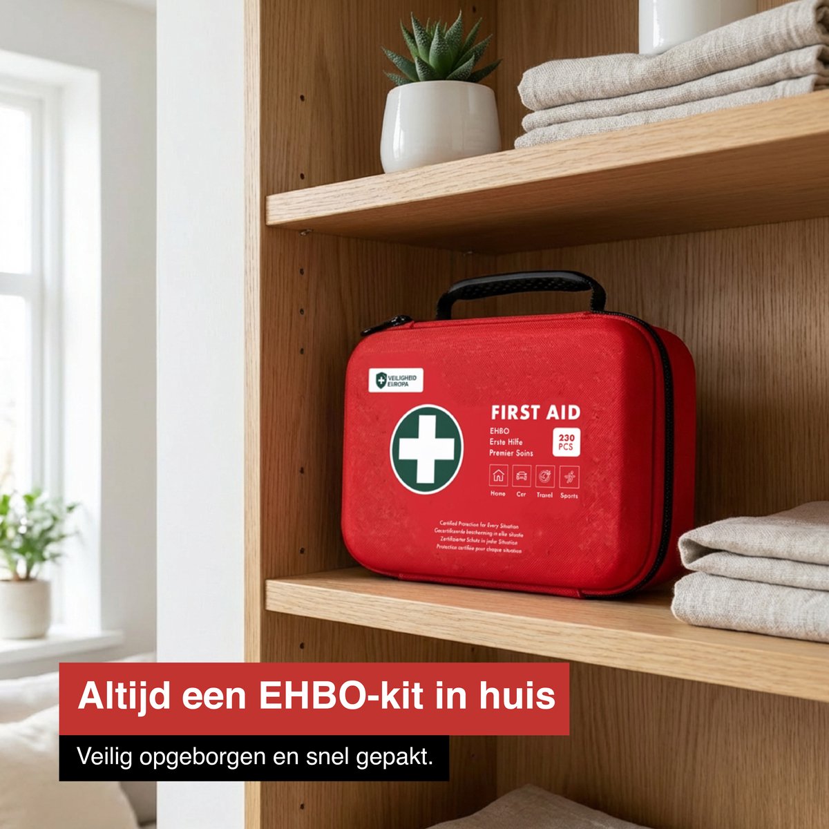 EHBO Kit 230-delig – Complete First Aid Kit – Verbanddoos voor Thuis, Auto, Reizen & Sport – Compacte Opbergcase – Rood – foto 5