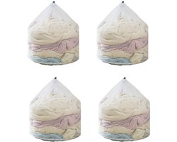 4-stuks Waszak van mesh voor de wasmachine - Waszak voor truien - Waszak met grote capaciteit - Waszak van mesh met trekkoord - 30x40 cm - Verdikt - Vormvast - Geschikt voor wasmachines, thuis, studentenkamers, hotels en op reis - Wit