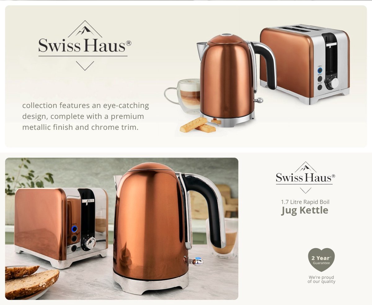 Swiss Haus® SWK2127 Waterkoker - 1.7L - 2200W – Retro Design – Kalkfilter – 360° Draaibare Basis – Kalkfilter - Koper — afbeelding 7