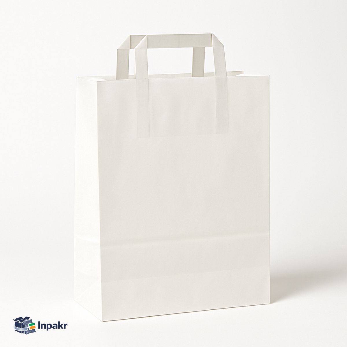 Inpakr Papieren Draagtassen - 250 stuks - 260x100x330 mm - Wit Papieren Tasjes - 26.0x10.0x33.0 cm - 80gr/m2 Kraftpapier - Papieren Zakjes Webshop