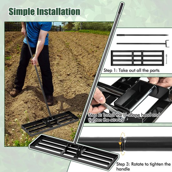 Cellista Gazon Egaliseerhark Metaal 170 cm - Tuinhark voor Zand en Grond - Gazonhark 91 cm Breed - Stevig en Ergonomisch Ontwerp voor Tuinonderhoud van Merkloos	 — afbeelding 4