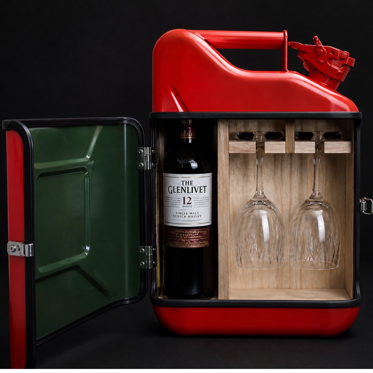 Jerrycan Wijn Giftset Rood – Stoer Cadeau – Inclusief Wijnglazen – Perfect voor Mancave