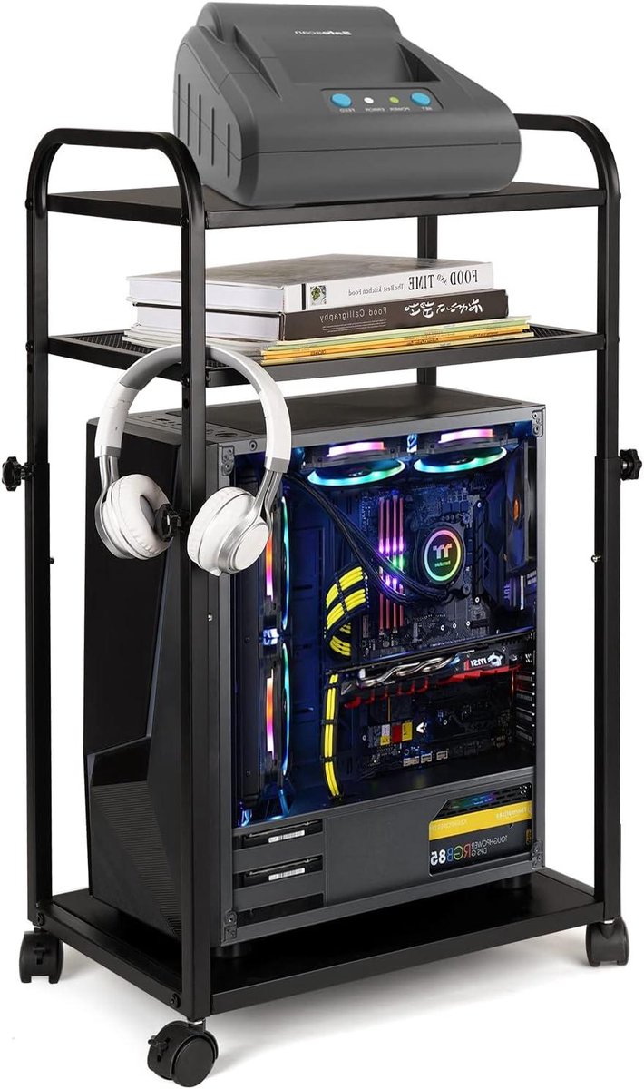 PC Stand - Computerhouder - Computer Opbergen - 3 Laags Ontwerp - 40 x 30 cm - Zwart