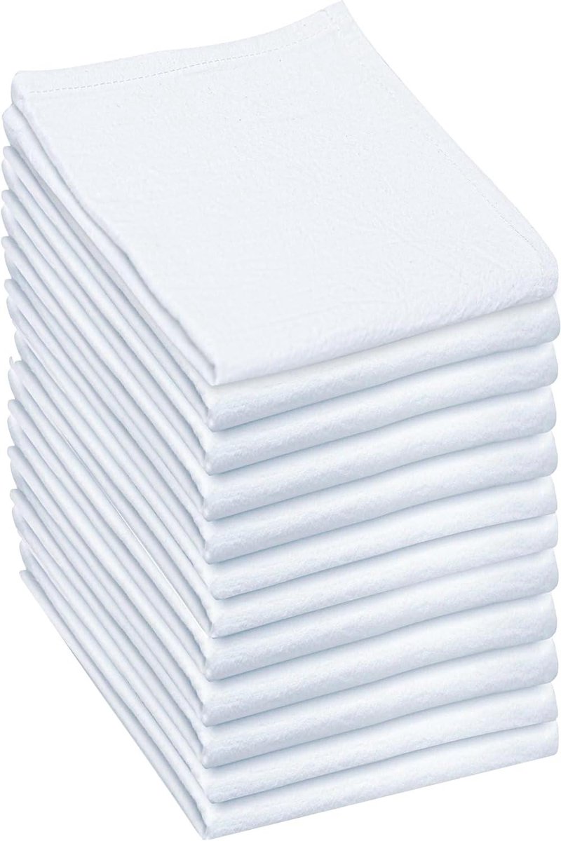 Katoenen Keukendoeken - Theedoeken Borduren - Keukenwerk - Absorberend Sneldrogend - 12 stuks 45x70cm - Wit