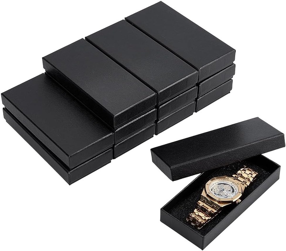 12 Stuks Papieren Juwelendoosjes voor Sieraden, Horlogedozen en Geschenkverpakkingen, Zwart, 142 x 64 x 25 mm, Perfect voor Presentatie en Cadeaus