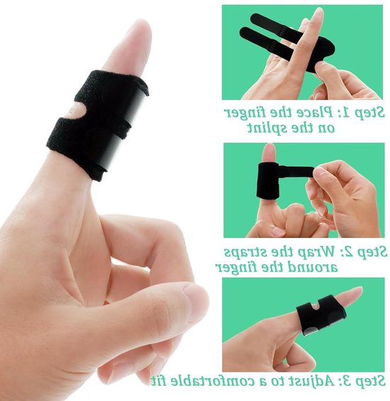 Set van 4 Vinger Splints voor Middenvinger en Duim - Ondersteuning bij Trigger Finger, Tendonitis en Artritis — afbeelding 3
