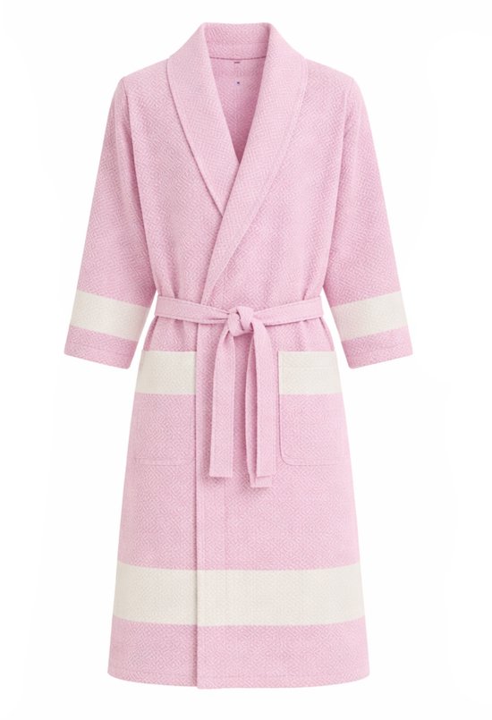 Badjas – sauna badjas dames & heren – hamam badjas – lichtgewicht & sneldrogend – 100% katoen – unisex - roze - maat L/XL