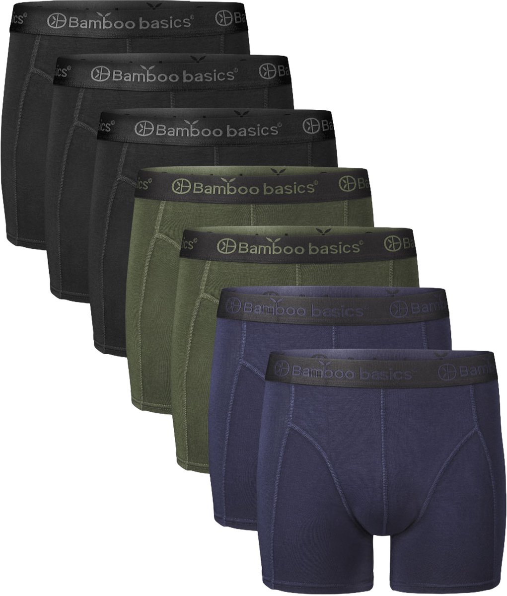 Bamboo Basics Heren Bamboe Boxershorts Rico (7-pack) - Navy, Army & Zwart - Ondergoed Heren - Boxershort Heren Lange pijp - Maat L