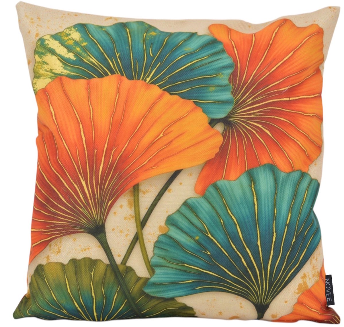 Gek op Kussens! Sierkussen Ginkgo #5 | 45x45 cm | Katoen/Linnen oranje/petrol