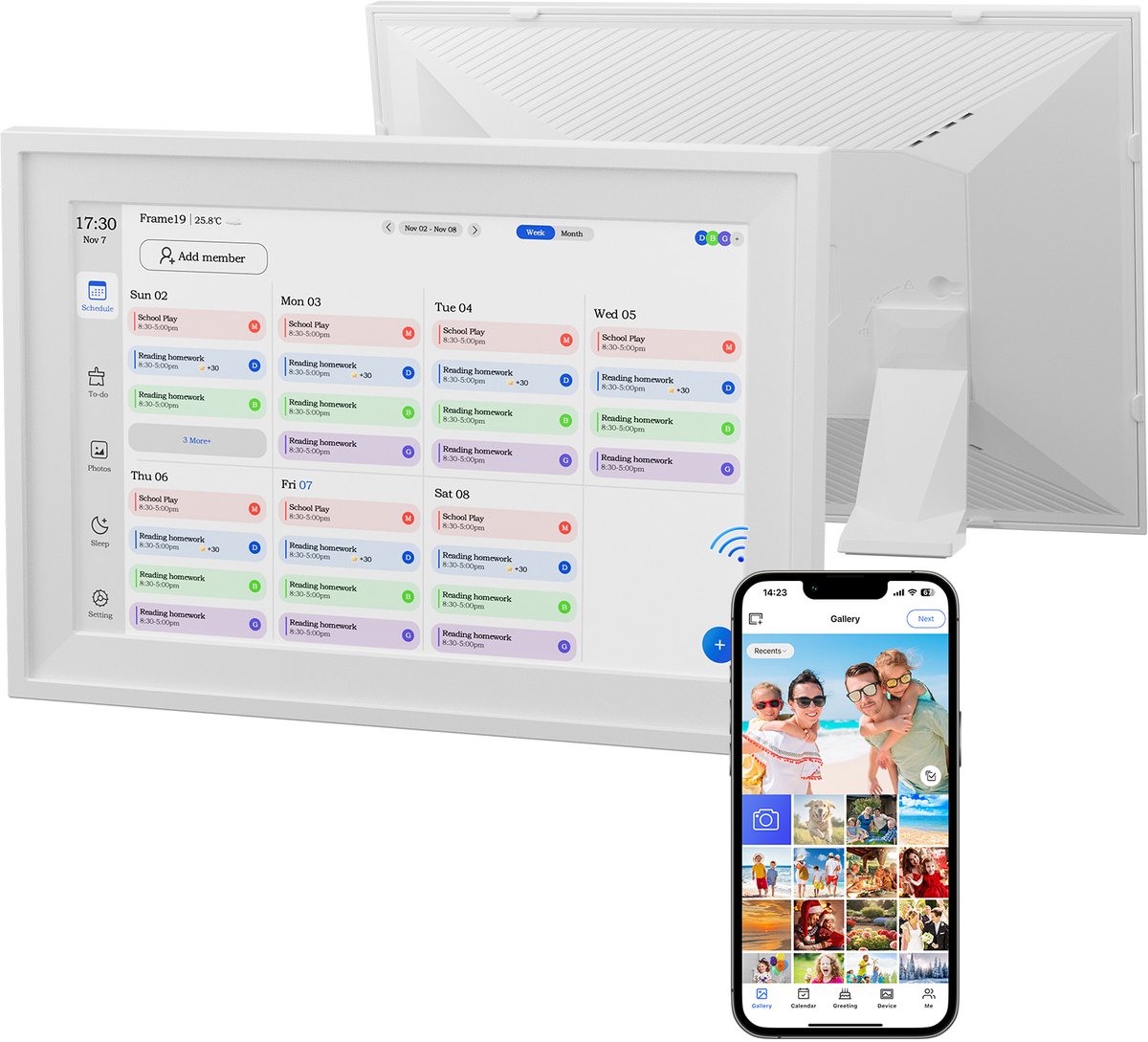 10,1" Digitaal Fotolijstje WiFi met Kalender - 32GB IPS Touchscreen - Cloud Sync - 1280x800 - Zwart/Wit - Ideaal Cadeau