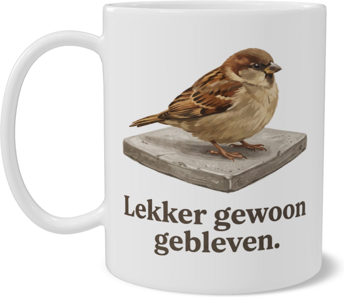 Mok met mus - Lekker gewoon gebleven - Grappig cadeau voor vogelliefhebber - Koffiemok