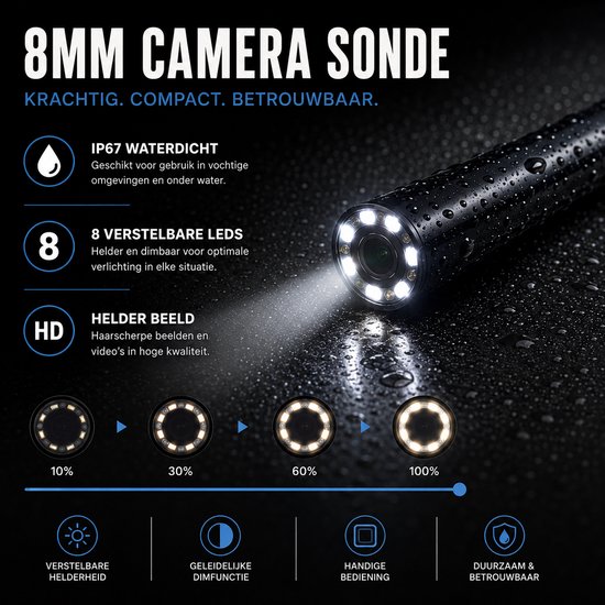 Endoscope - Caméra d'inspection USB - Outillage d'inspection - Tête 8 mm - HD flexible - Câble 5M - waterproof - Siècle des Lumières 8 LED - adapté pour iPhone