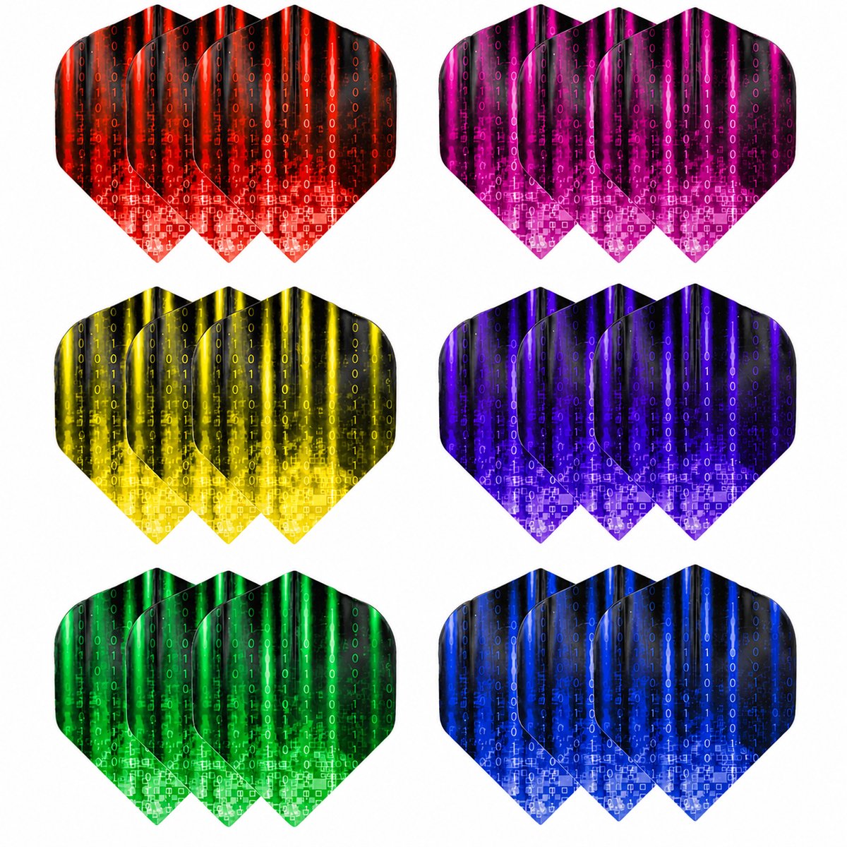 Multikleur dart flights set standaard vorm - PET dart vlucht veren voor heren en dames - dart flights met gradient kleuren en digitaal patroon - set van 18 dart flights voor standaard dartpijlen
