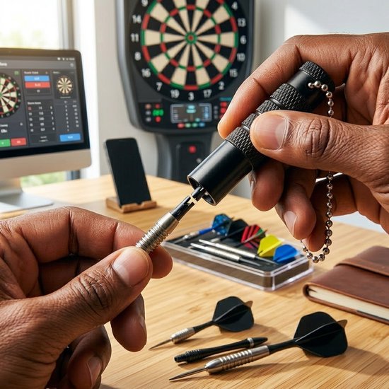 Zwart dart schacht extractor tool - dart shaft remover voor heren en dames - gereedschap voor verwijderen van gebroken dart schachten uit dartpijlen - compact dart tool met gripstructuur en sleutelhanger van Merkloos — afbeelding 3