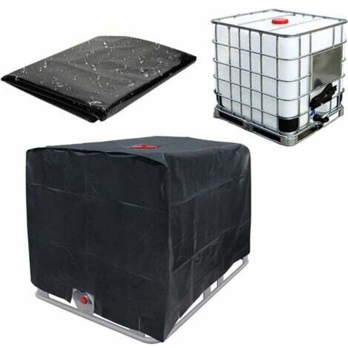 Waterreservoirhoes, 1000L geschikt geschikt voor IBC-containers, beschermhoes geschikt geschikt voor waterreservoirs, stof-, UV-bestendig, regenbestendig, 120x100x116cm (zwart), starlight afwerking.