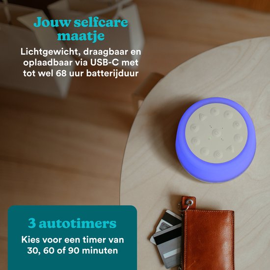 HoMedics Soundspa Aura Bluetooth Speaker Slaaphulp Met Verlichting - 68 uur Batterijduur - Meditatie Slaaptrainer met 14 Natuurlijke Geluiden - Nachtlampje met 7 kleuren en 5 Helderheidsniveaus - White Noise Rustgevende Babygeluiden - Wit