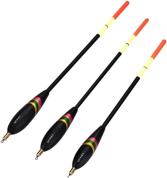 Set van 3 kleurrijke houten dobbers voor vissen, 1,5 + 6 g, 1,5 + 5 g, 1,5 + 4 g, ideaal voor forel, baars en meerval vissen