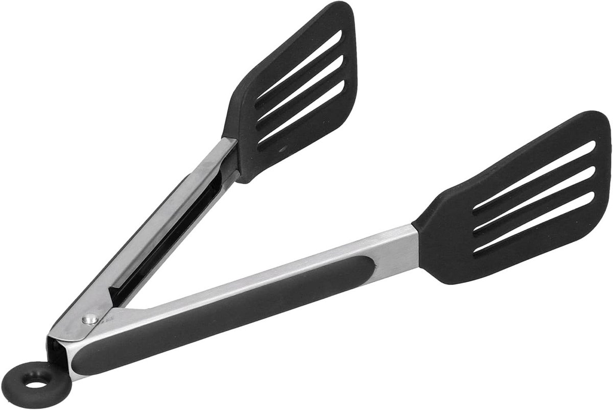 Keuken Tangen Set van RVS met Siliconen Handvatten voor Grillen, Bakken en BBQ (23 cm Zwart)