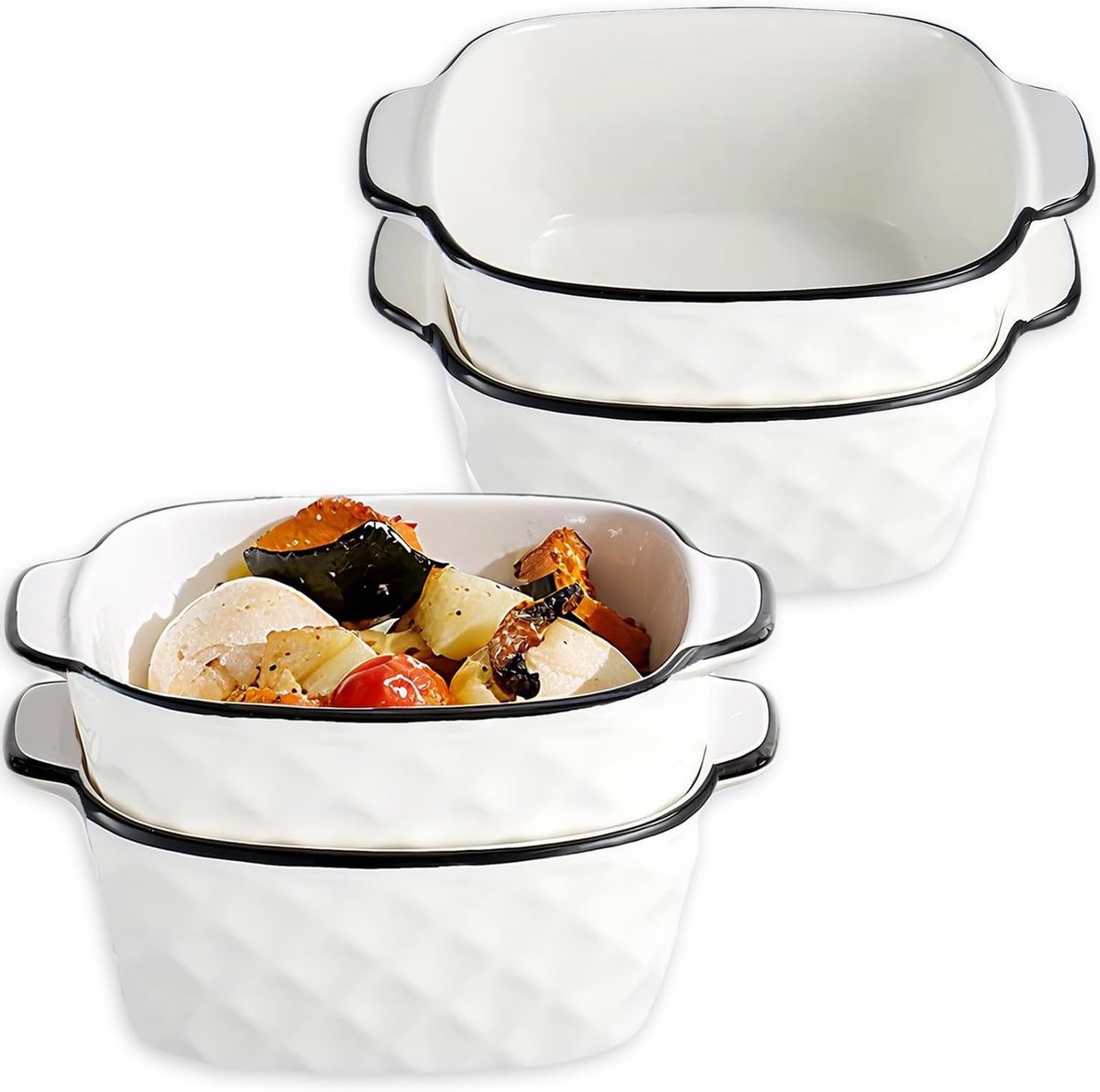 Set van 4 Keramische Ovenschaaltjes Klein - Ovenbestendige Grillpan met Handvatten