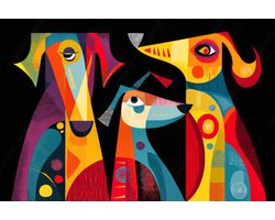 K&C Art (Aluminium schilderij) 60x40cm | Abstract kleurrijke honden - dier - felle kleuren - geel - rood - blauw - paars - modern | Woonkamer - slaapkamer - hal - kantoor | Foto schilderij print op dibond - wanddecoratie - muurdecoratie - wall art