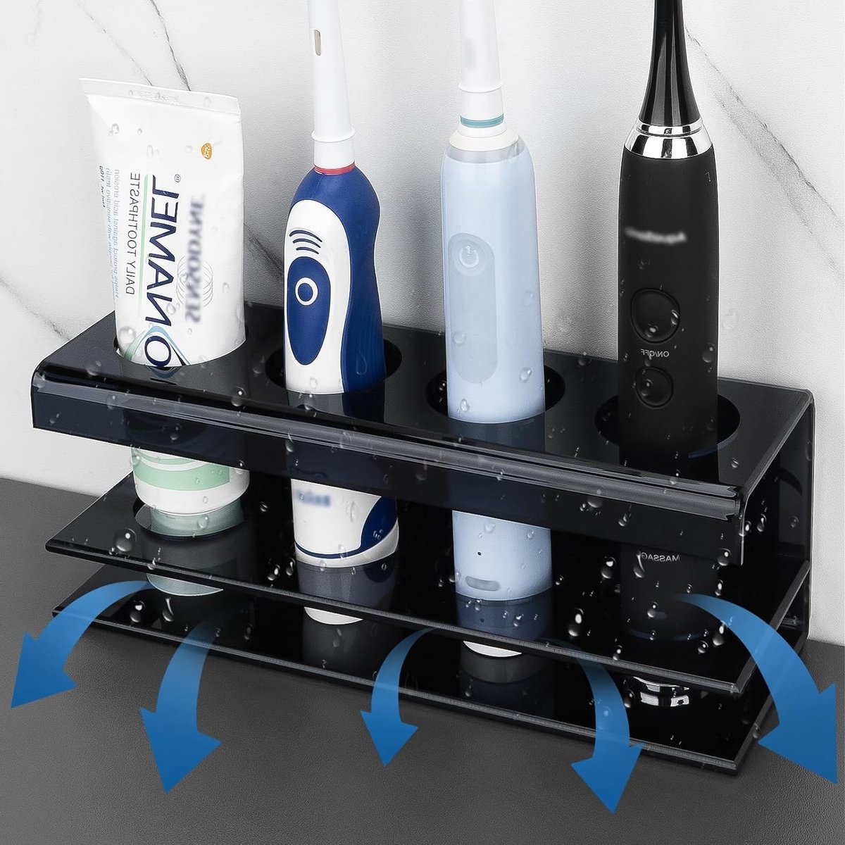 Elektrische Tandenborstelhouder voor in de Douche, Acryl Organizer met 4 Slots voor Tandenborstels en Tandpasta, Geschikt voor Oral-B iO en Philips Sonicare — afbeelding 4