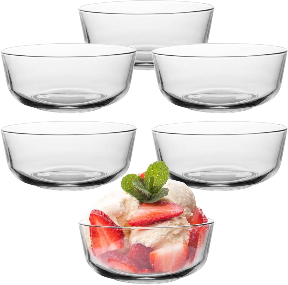 Set van 6 Stapelbare Glazen Dessertkommen van 250ml voor Pudding, Fruit en Sauzen