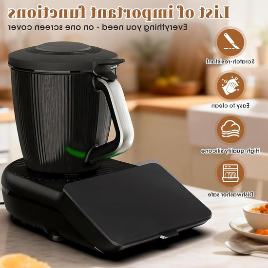 Siliconen displaybescherming voor Thermomix TM7, krasbestendig, waterdicht en stofdicht, accessoires voor keukenmachines, zwart, ideaal voor optimale bescherming van Merkloos — afbeelding 2