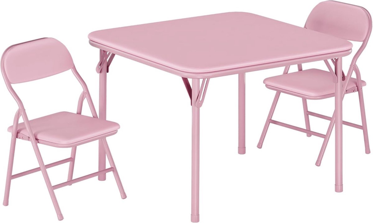 3-delige Opvouwbare Kindertafel en Stoeltjes Set - Inclusief 2 Stoelen - Zachte PU-Leren V
