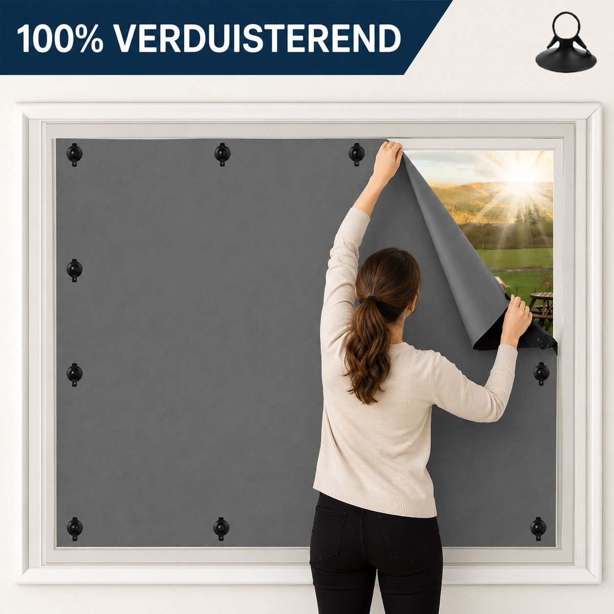 Qelus Verduisteringsgordijn met Zuignappen - 100% Verduisterend & Op Maat te Knippen - 140