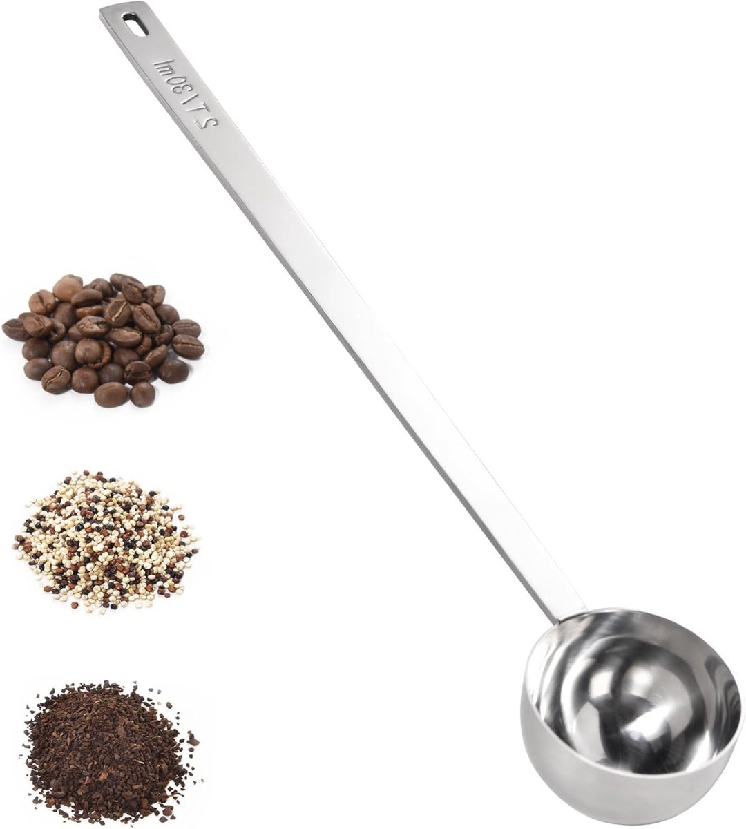 Metalen koffiemaatlepel van voedselveilige roestvrijstaal (18/8) met 21,5 cm handvat voor koffie, espresso, eiwitpoeders en thee (2 eetlepels)