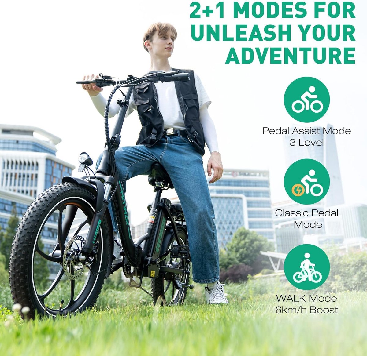 Hitway Elektrische Fiets BK6SL - 20*3.0 Inch Fat Tire City Commuter EBike met Afneembare 36V 13Ah Lithium Batterij - Opvouwbaar Mountain E-Bike met 250W Motor – foto 6