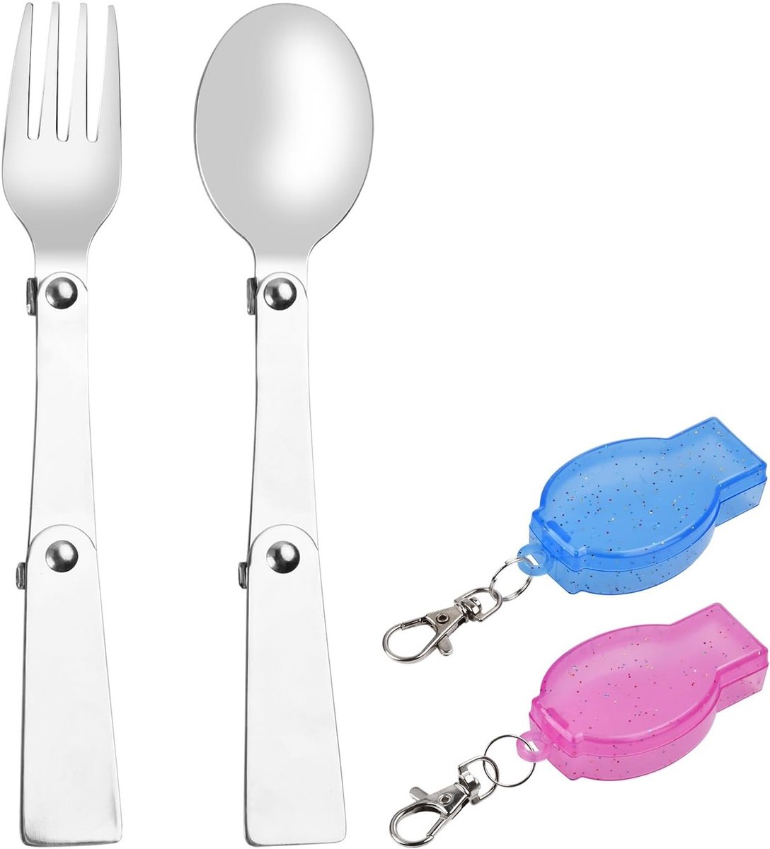 Vouwbare RVS Lepel en Vork Set met 2 Opbergtassen voor Kamperen, Picknicken en Reizen - Ideaal voor Buitenactiviteiten en Outdoor Eten