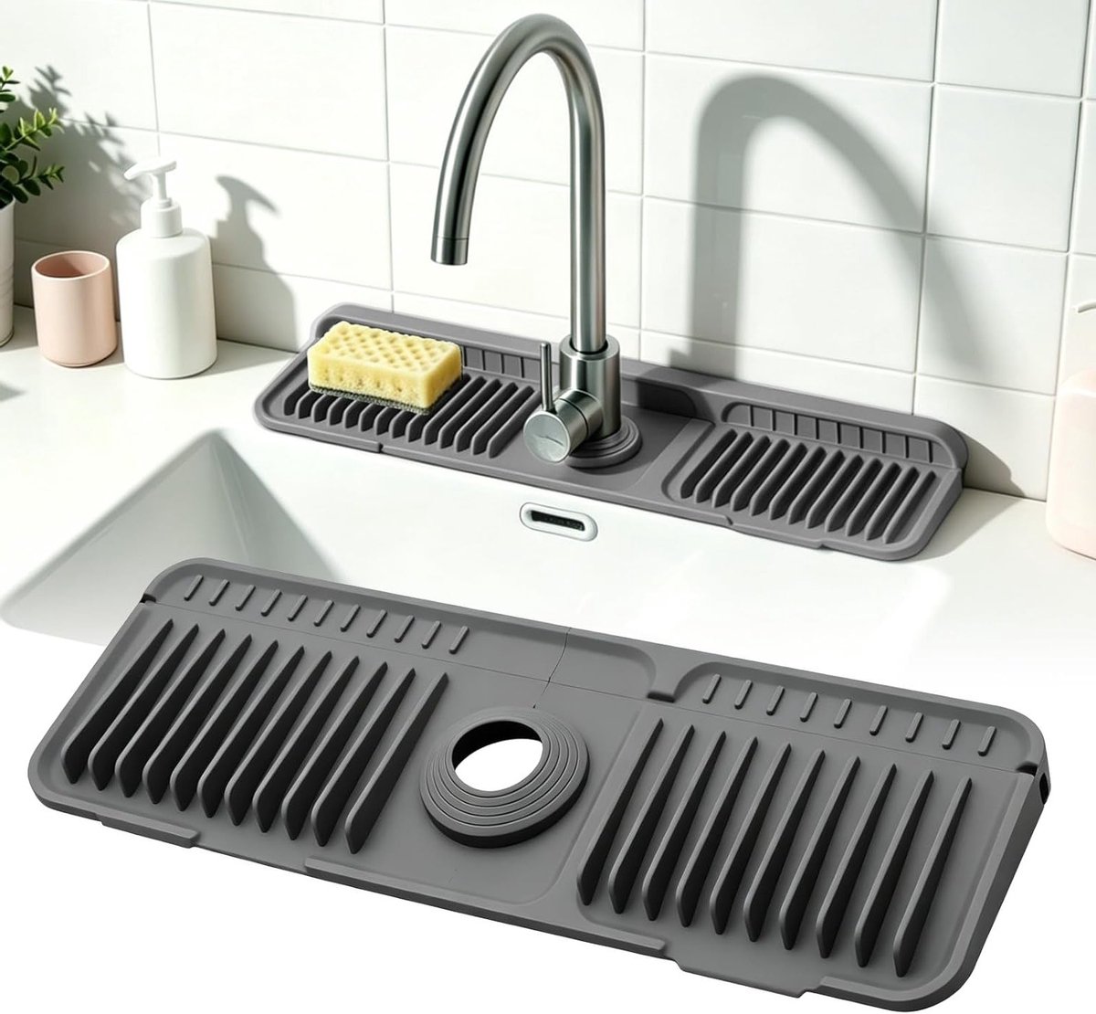 Afdruipmat voor waterkraan, opvouwbaar en snijbaar, antislip ontwerp voor keuken en badkamer, snelafvoer en spatbescherming
