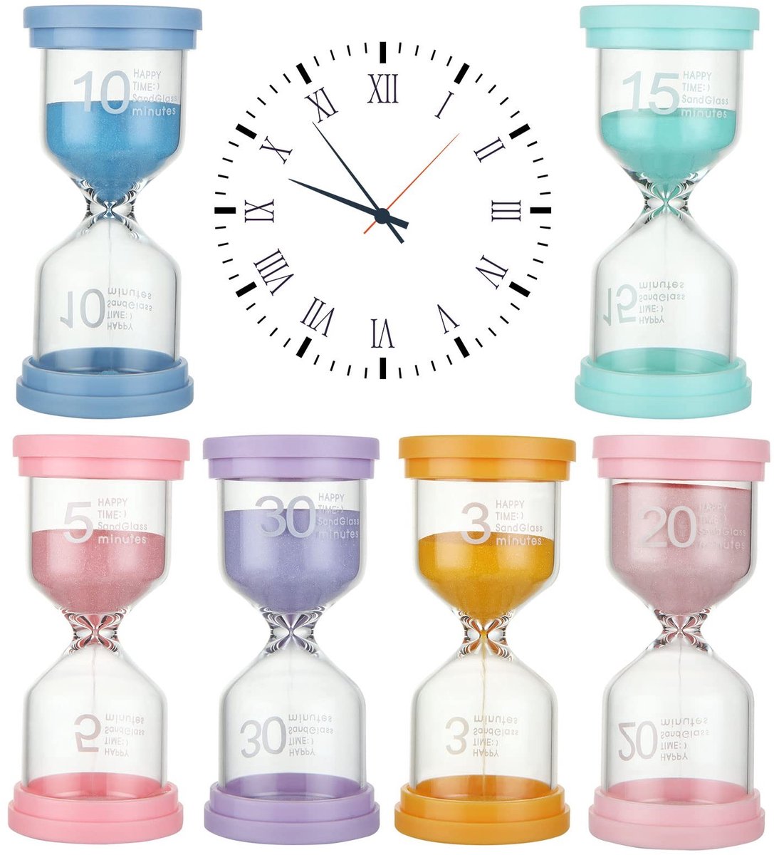 SolidChoice - Zandloperset - Zandlopers voor Kinderen - Kleurrijk en Speels - Macaron Kleur - Perfect voor Thuis en Kantoor - 6 Stuks