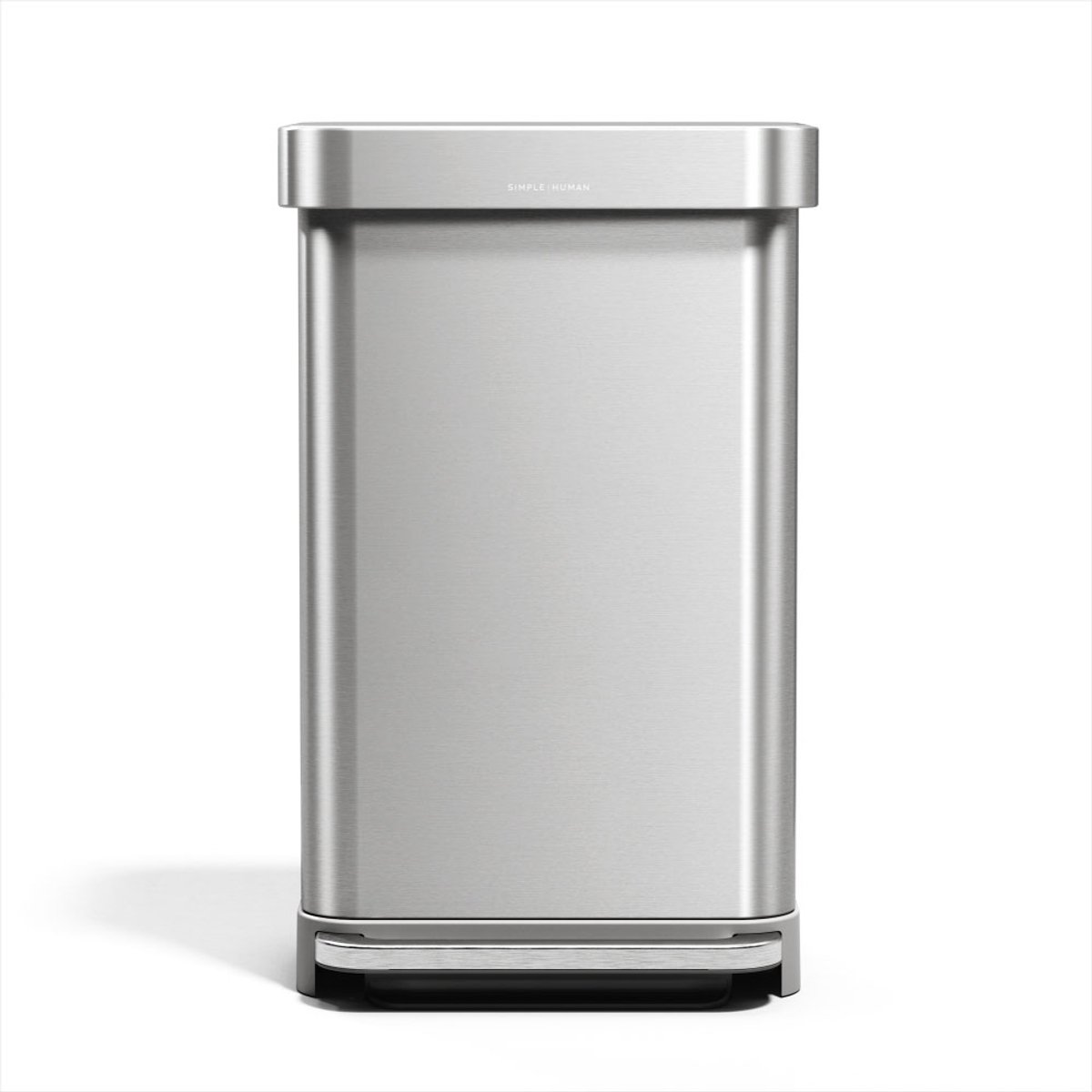 Simplehuman Rechthoekige Pedaalemmer - 45L - Plastic Deksel - Met Zakkenhouder - Zilver RVS