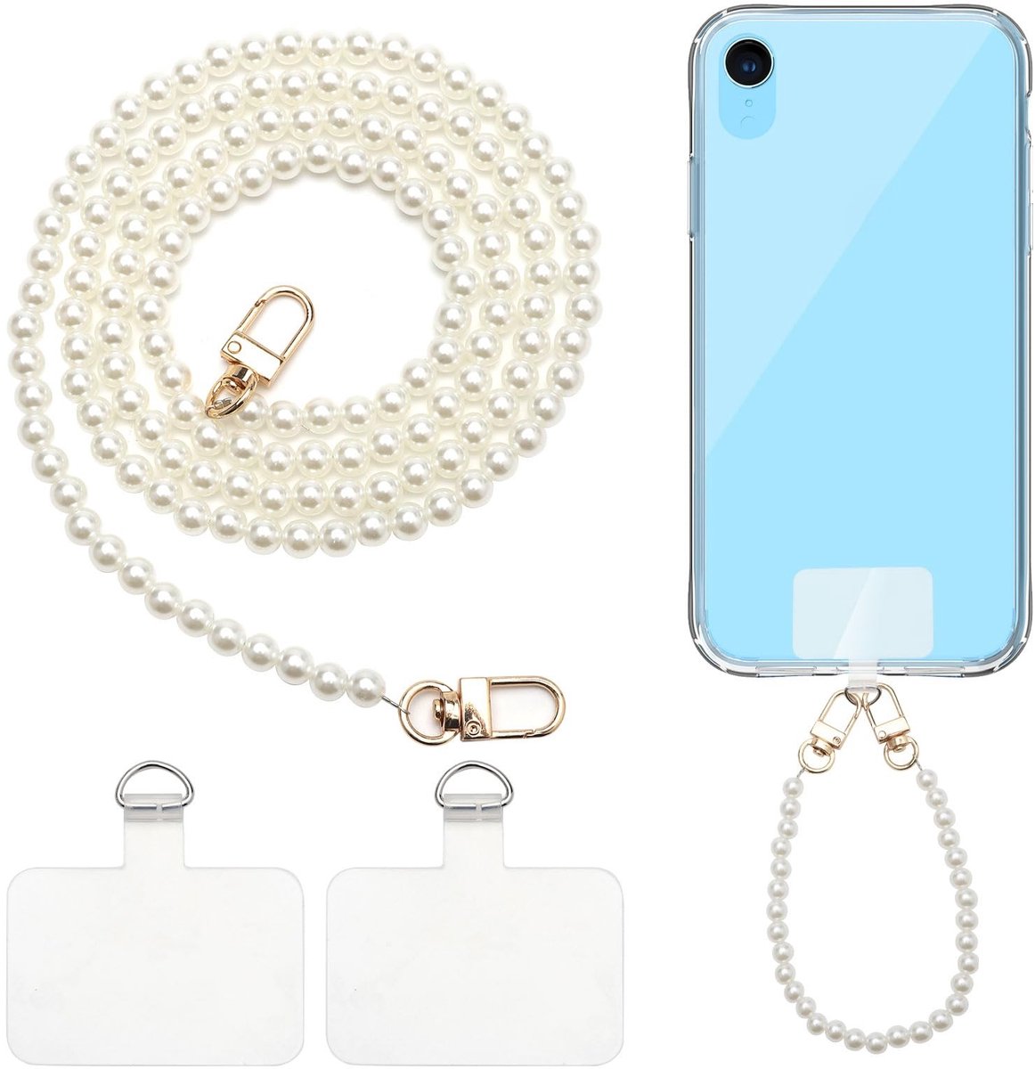 Allecto - Telefoonketting - Telefoonkoord - Parelketting - 120 cm - Polsband - Geschikt voor smartphones - Transparant