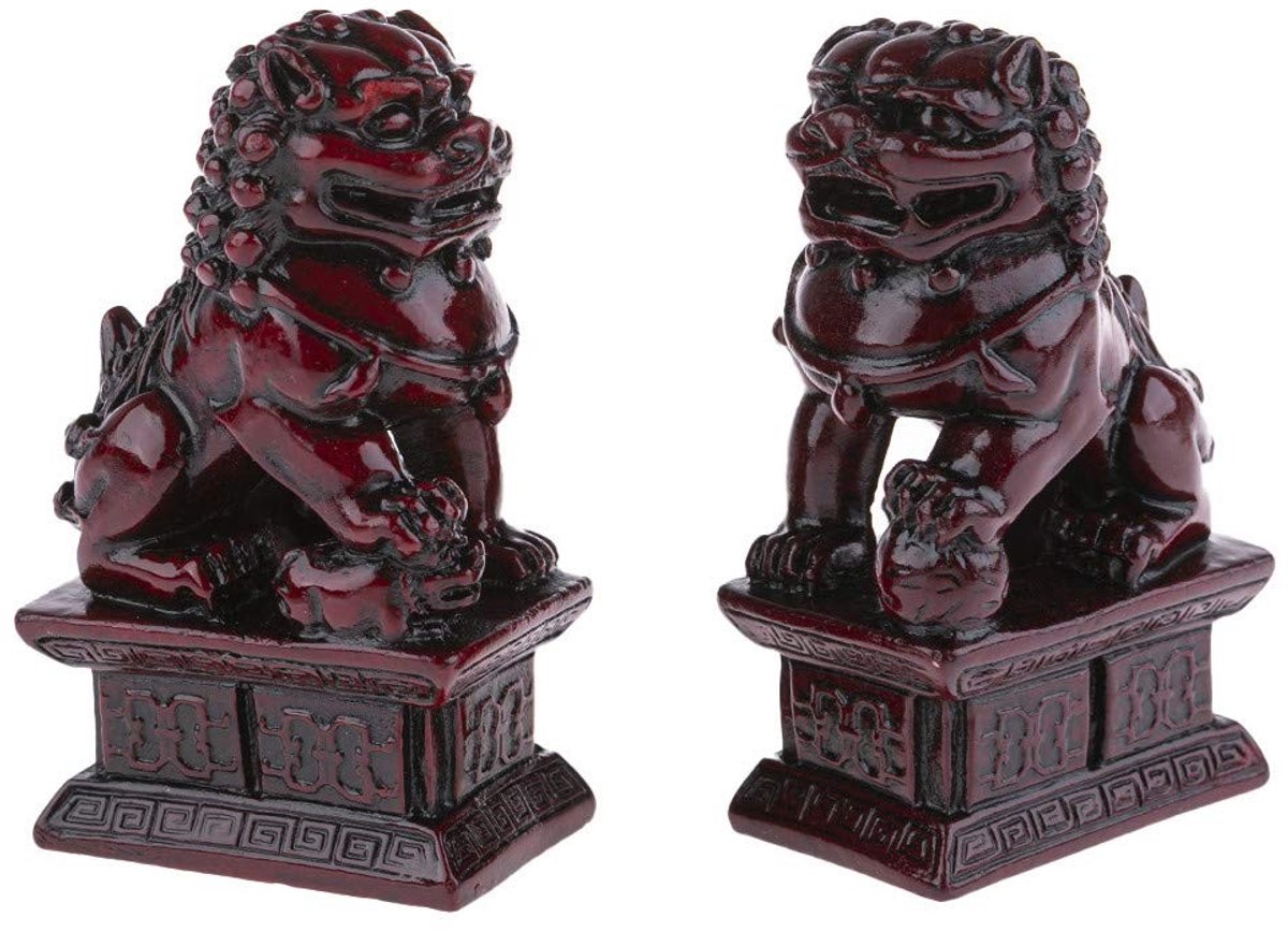 Dailygoods - Chinese rode leeuwenbeeldjes - Fu hondenfiguren - Feng Shui decoratie - 10,5 x 6 x 4 cm - Aziatische decoratie - Origineel cadeau idee