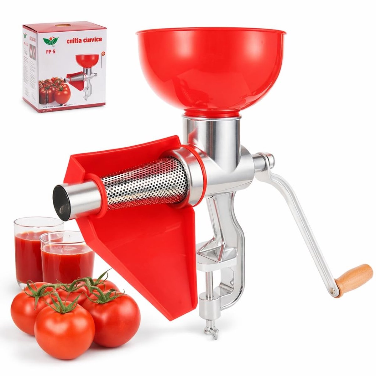 Allecto - Handmatige Tomaten Sapcentrifuge - Aluminium Legering - Voor Tomatensaus en Sinaasappelsap - Rood - Fruit en Groenten - Ideaal voor Huish...